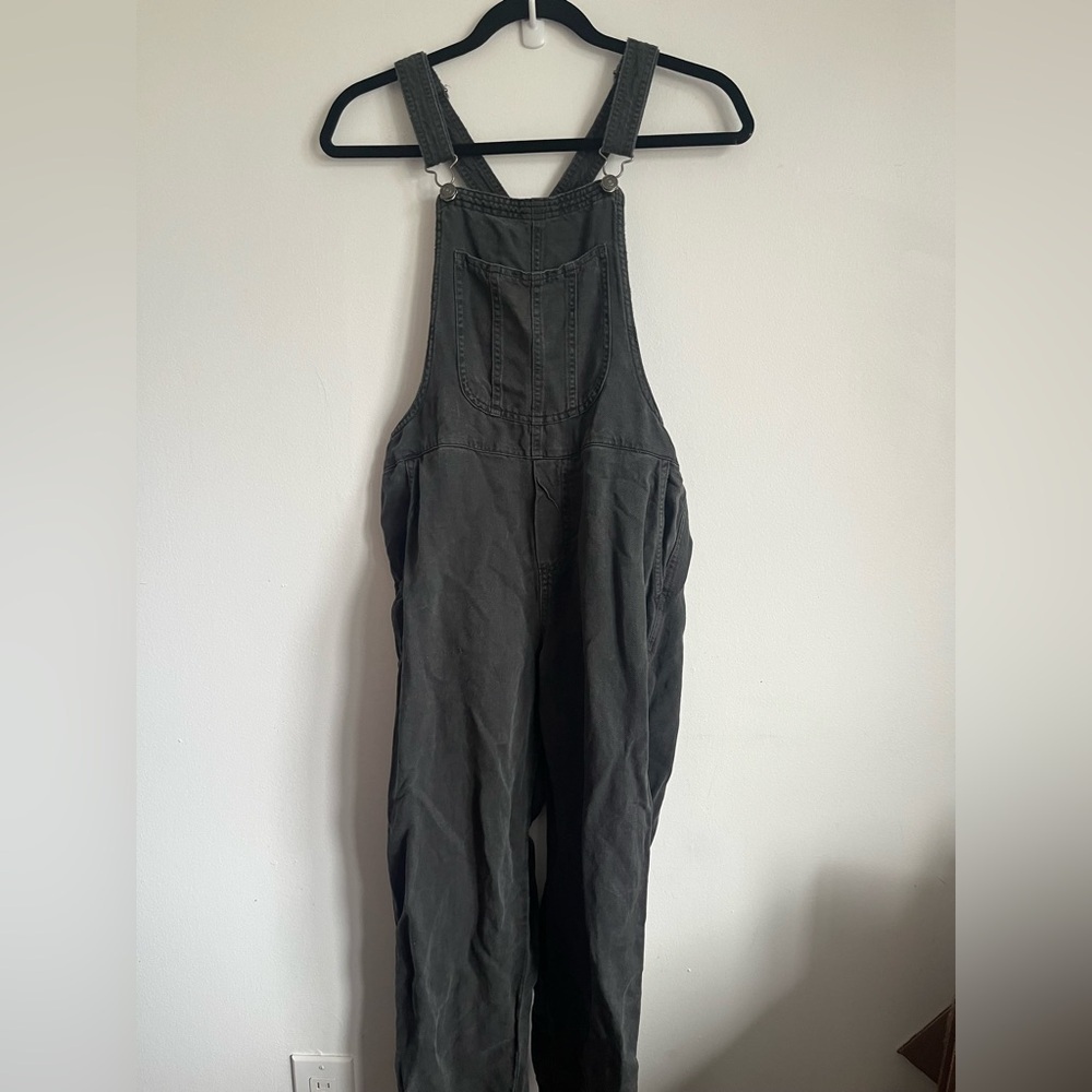 Aerie Charcoal Gray Cotton Werk & Play Twill Adjustable Overalls Jumpsuit XS - Picture 2 of 11